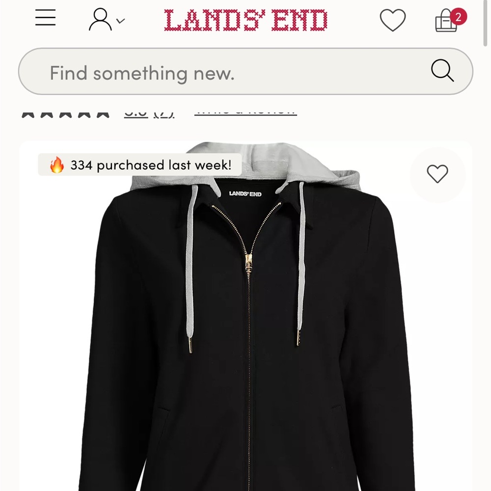 Lands' End Women's Black Hoodie with Gray Accents